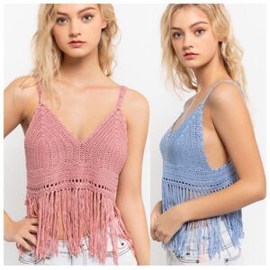 Pink Boho Crochet Fringe Festival Top